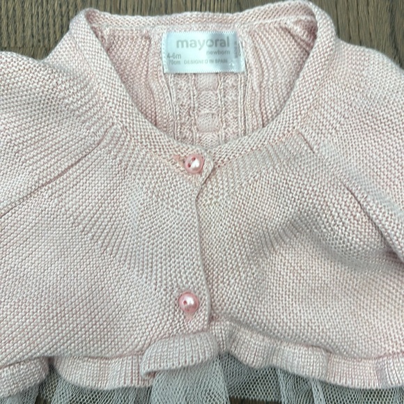 MAYORAL Pink Cardigan with tulle Ruffles and Bow - Picture 2 of 5